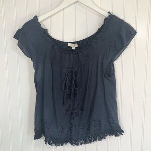 Rebellion Again Boho Cold Shoulder Navy Top S
